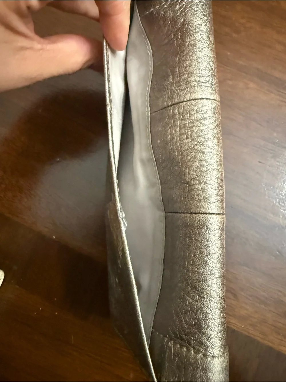 Coach Metallic Pewter Leather Wallet Clutch